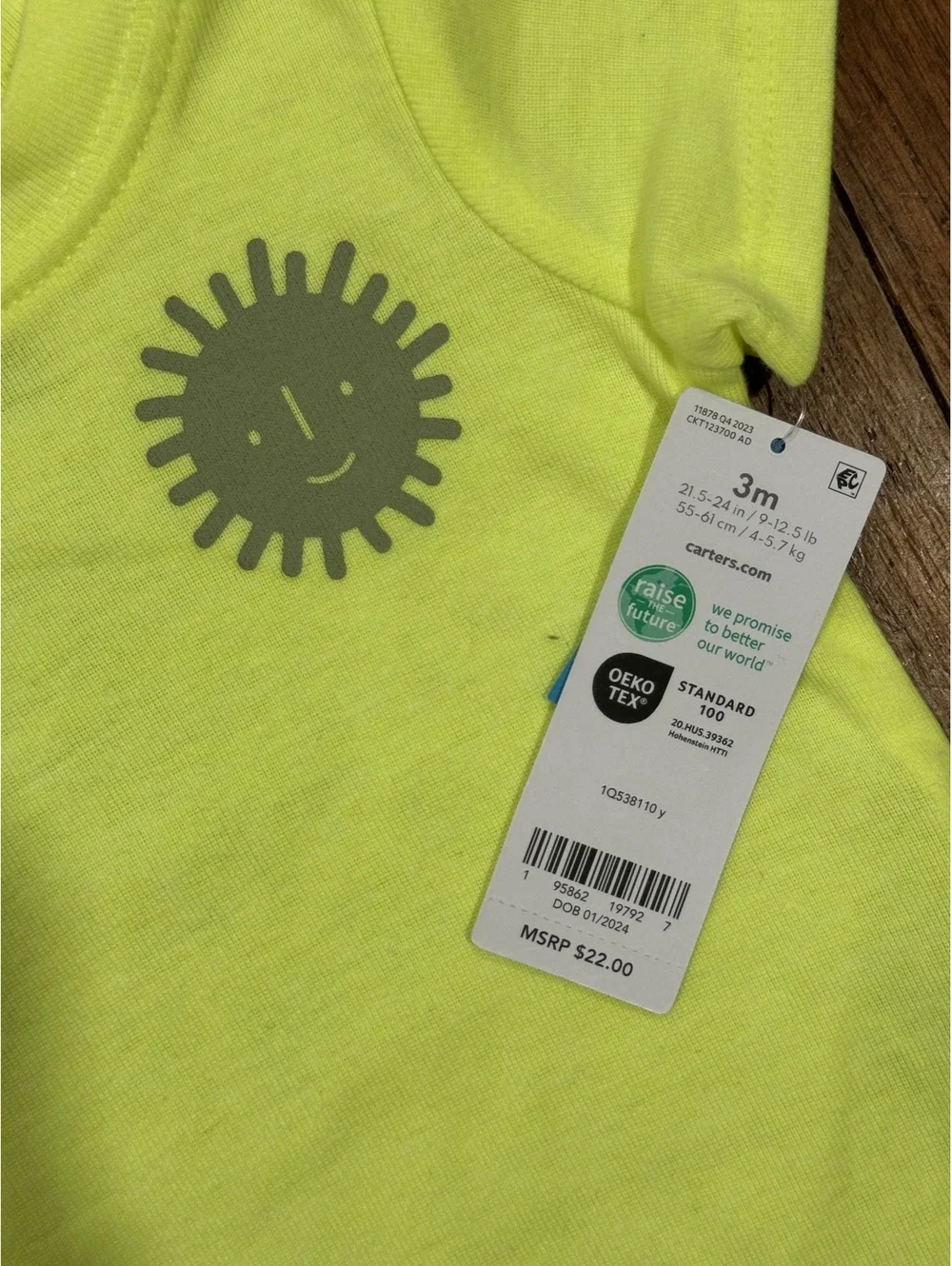 Carter's Baby Bodysuit 3 Months Yellow Keepin' It Sunny Graphic